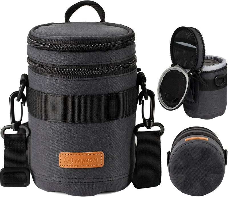 TARION Pro Camera Lens Case Hard Case Camera Lens Pouch Padded Camera Lens Bag Shockproof Lens Carry Case with Shoulder Strap for DSLR SLR Lens Camera Lens Storage Bag Black Size Large 3.7x5.3 inches - Image 1